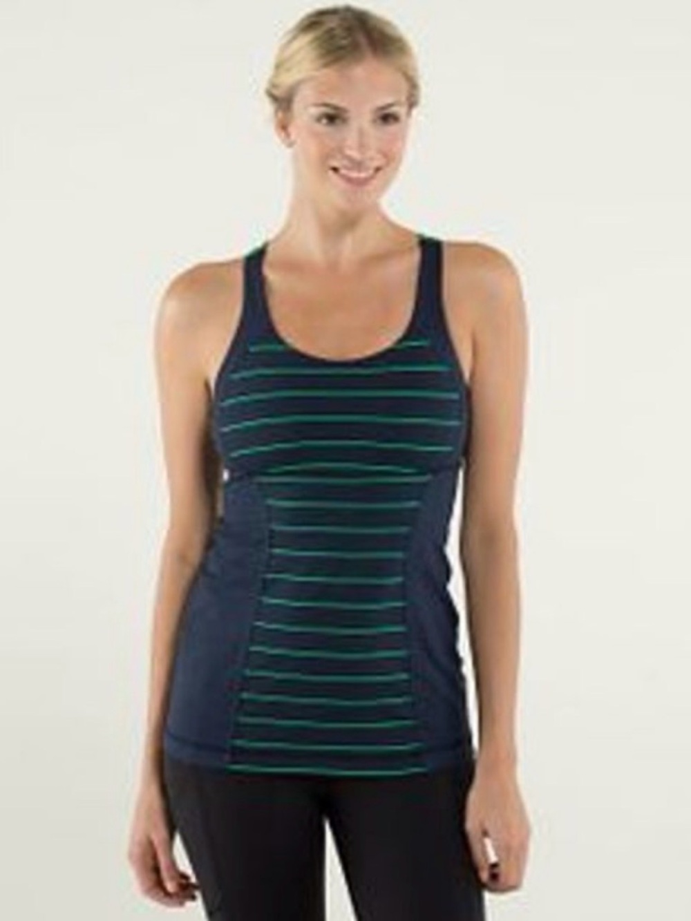 Lululemon Energy Tank Navy & Green Striped Tank Top Size 4